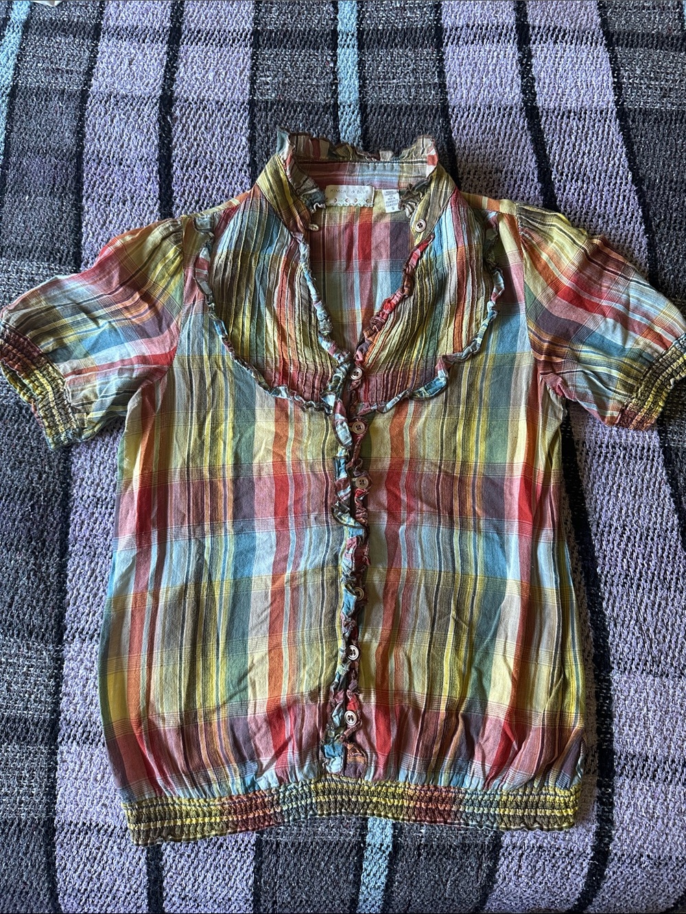 Kimchi Blue Multicolor Plaid Ruffled Blouse